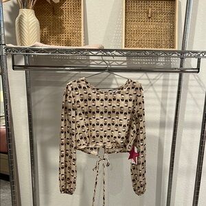 Champagne bottle Tie Long Sleeve Crop Blouse